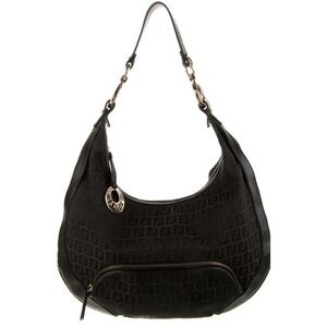 FENDI ZUCCHINO  CHEF HOBO BAG Black CANVAS Leather ITALY 8BR465